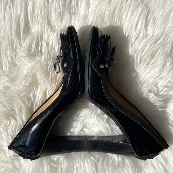 Tod’s Black Patent Leather/Suede Fringe Loafer Pumps Heels - Picture 4 of 16